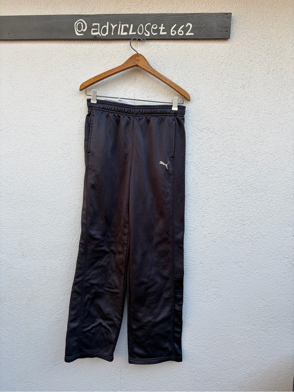 Puma Black Athletic Track Pants with Silver Logo  Kids Unisex Size XL - Picture 2 of 15